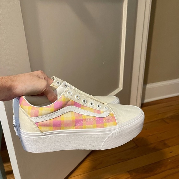 Vans Women's Platform Sneakers - Pink and Yellow Plaid - Picture 6 of 8